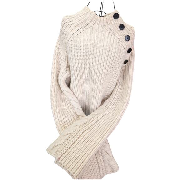 Zadig & Voltaire Défilé Colette Oversized Chunky Wool Knit Button Neck Sweater - Picture 9 of 13